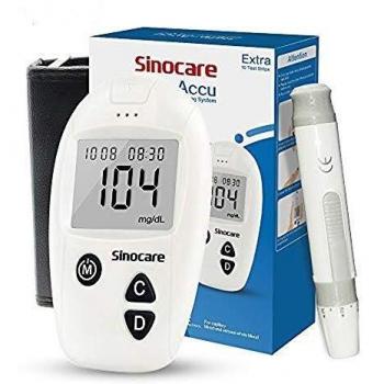 sinocare medidor de glucosa en sangre, kit de prueba de glucosa en sangre Safe-Accu con Codefree tiras de prueba de glucosa en sangre x 10 + dispositivo de punción - mg/dL