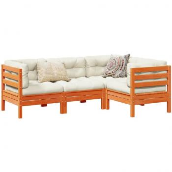 4-Piece Garden Sofa Set with Cushions in Wax Brown Solid Pine