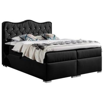 Cama Continental Baltimore 162 Doble 160x200 cm con Somieres y Cuero Ecológico, Color Negro