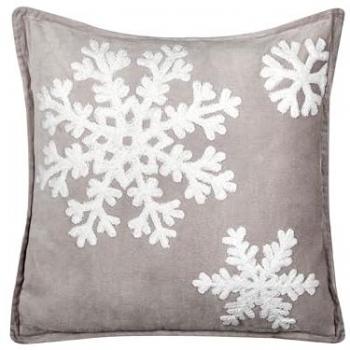 Cojín decorativo de terciopelo gris y blanco con estampado de copo de nieve, 45 x 45 cm, funda de algodón extraíble