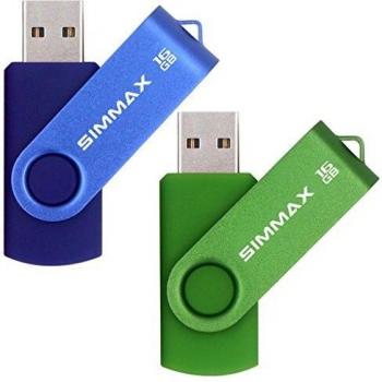 SIMMAX Memorias USB 2 Piezas 16GB USB 2.0 Stick Giratoria Flash Drive Pendrives Almacenamiento Datos