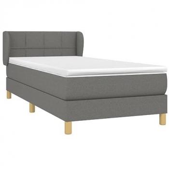 Cama box spring con colchón tapizado en tela gris oscuro de 90x190 cm, incluye somier protector, muelles ensacados, adaptable y acolchado reversible