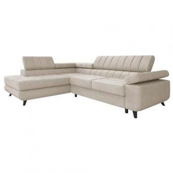 Sofá rinconero Comfivo 207, marrón claro, con función de descanso y caja de ropa de cama, 264x203x73cm
