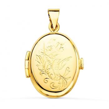 Colgante Oro 18k Inmaculada Romero Portafotos Ovalado Labrado 27 mm y Colgante Oro 18k Letra Inglesa Y Mayúscula Lisa Calada 14 mm