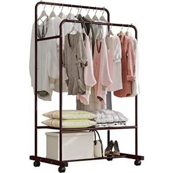 Taotigzu Perchero Móvil con Ruedas,Perchero bipolar independiente multifuncional,Perchero Burro Industrial con Estante de Almecenamiento,Capacidad de Carga de 110 LBS,dormitorio, blanco,negro