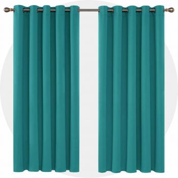 Deconovo Opaca Cortina Térmica Aislante y Ruido Reducción con Ojales 2 Piezas 168 x 183 cm Turquesa