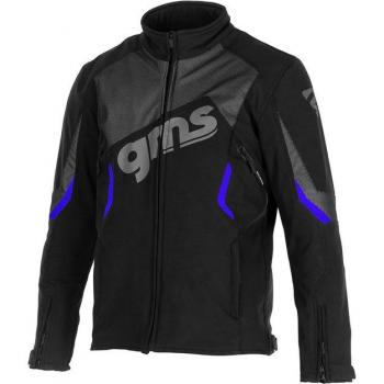 Chaqueta Softshell GMS Arrow Azul-Negro con características de resistencia al agua, transpirabilidad, forro interior suave, cierre frontal completo, múltiples bolsillos exteriores y diseño ergonómico para motociclistas