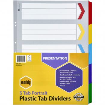 Marbig A3 5 Tab Reinforced Dividers Portrait