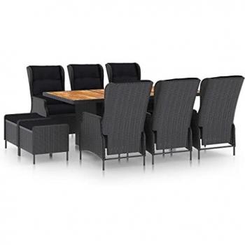 9-Piece Dark Gray Poly Rattan Outdoor Dining Set with Cushions