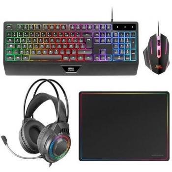 Combo Gaming 4en1 Mars Gaming MCP124PRO: Teclado RGB H-Mech con Reposamuñecas, Ratón RGB 3200DPI, Auriculares FRGB y Alfombrilla Nanotextil 36x