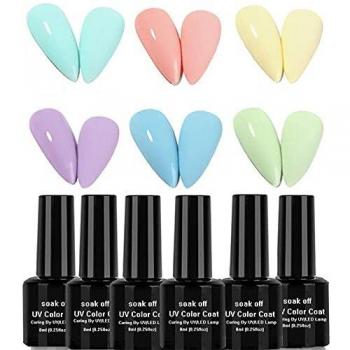 Pintauñas Semipermanente Pastel, Esmaltes de Uñas,6 Colores Kit de Esmaltes de Uñas, Esmaltes en Gel Soak Off 8ml,Set de Regalo de Uñas de Gel de Colores