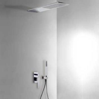 Tres Griferia - Kit De Ducha Monomando Empotrado Con Cierre Y Regulación De Caudal. · Cuerpo Empotrado Incluido · Rociador Ducha Inox A Pared 160X550 Mm.
