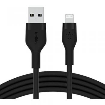 Belkin - Cable de Silicona USB-A a Lightning de 2 m BoostCharge Flex, Cable de Carga con certificación MFi para iPhone 13, 12, 11, Pro, MAX, Mini, SE, iPad Negro