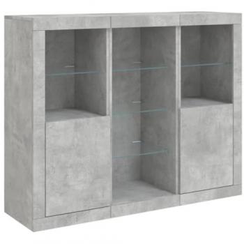 Aparador con luz LED 3 piezas madera de ingeniería gris hormigón