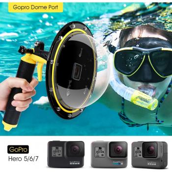 AuyKoo Puerto de Domo para GoPro Hero 7/6/5 Black/2018, Alojamiento Impermeable Buceo Cubierta de Lentes para GoPro Hero 7/6/5 Black/2018, GoPro Burbuja Agarre Flotante Subacuática Carcasa Accesorios