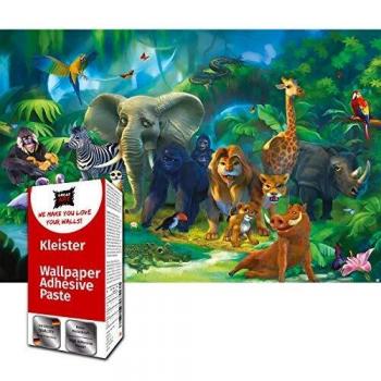 GREAT ART Foto Mural Infantil Animales de la Selva Poster Jungla Decoracion Habitacion Ninos 210 x 140 cm - Papel Pintado 5 Piezas incluye Pasta para pegar