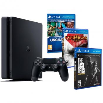 Playstation 4 Consola PS4 Slim 500gb + 5 Juegos - The Last of us + God of war 3 + Uncharted Nathan Drake Collection - MEGAPACK