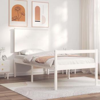 Cama individual de madera sólida para ancianos con cabecero blanco Vidaxl