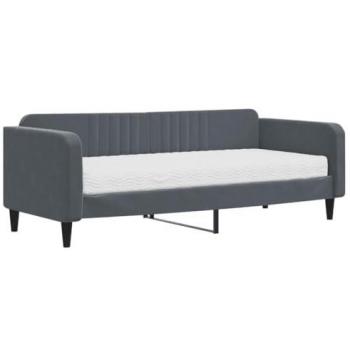 Sofá cama con colchón terciopelo gris oscuro 90x200 cm