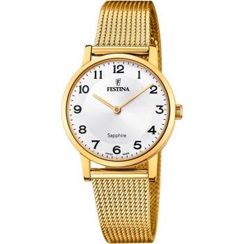 Reloj Festina F20023/5 Mujer Swiss Made con Correa de Acero Inoxidable y Detalles en Oro