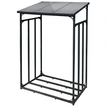Leñero de exterior Toboli 1500 kg, 133 x 83 x 185 cm, estante metálico con recubrimiento en polvo y techo inclinado