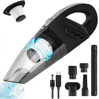URAQT Aspiradora de Mano sin Cable, Aspirador de Coche Potente 120W 4500Pa, Aspirador Portatil, Hoover con 5 Accesorios y HEPA Filtro Lavable, para Coche, Oficina y Hogar