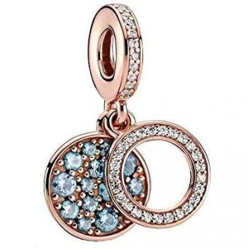 Pandora Rose Gold Sparkling Light Blue Double Disc Charm Pendant 789186C03