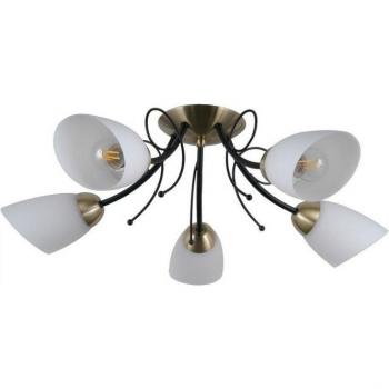 Plafón de techo empotrado Cristina Acero Negro 5 bombillas 22cm, estilizado, bronce antiguo, con pantallas blancas, tipo E27