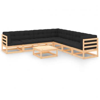 Juego de muebles de jardín 8 pzas y cojines madera pino maciza