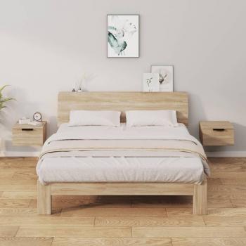 Mesita de Noche de Pared 2 Uds Color Roble Sonoma 34x30x20 Cm