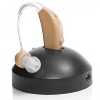 Auricular amplificador de sonido Micro Ear , color crema. Con soporte y cargador. Producto oficial - Anunciado en TV .