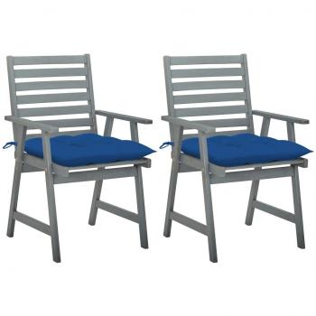 Sillas de comedor al aire libre con almohadas 2 piezas Acacia sólido gris