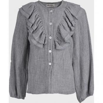 Blusa de niña gris de algodón con volantes