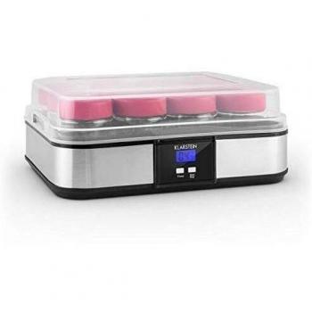 Klarstein Gaia - Yogurtera 12 vasos, maquina para hacer yogur casero, 2,5L volumen, 12 frascos individuales de 210ml, cierre rosca, pantalla LCD retroiluminada, acero inoxidable, negro