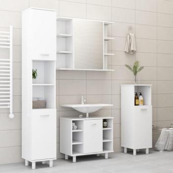 Conjunto de muebles de baño 4 piezas en tablero de aglomerado blanco, madera de ingeniería