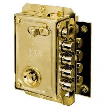 Cerradura de sobreponer FAC S90 B70 dorado con bombillo de 70 mm
