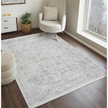 Surya Ottawa Vintage Oriental Short-Pile Boho Area Rug, Rectangular 200x275 cm, Ivory/Gray