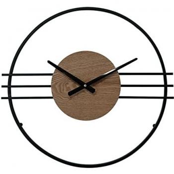 Reloj de Pared Grande Moderno Rebecca Mobili MDF Metal Negro Marrón 50 cm