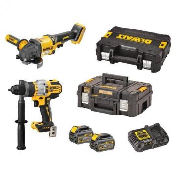 Kit de Herramientas Inalámbricas Dewalt 54V DCK2016T2T-QW: Taladro Percutor DCD999 + Amoladora DCG418 + 2 Baterías de 6Ah y C