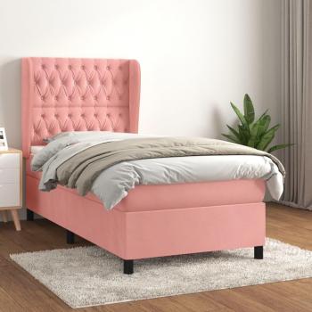 Cama Box Spring con Colchón de Terciopelo Rosa 80x200 cm