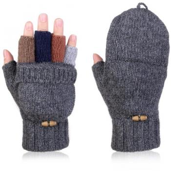 Vbiger Guantes Invierno Unisex Mitones de lana de punto caliente Manoplas