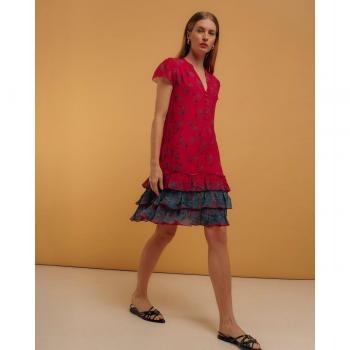 Vestido corto con volantes de cuello redondo