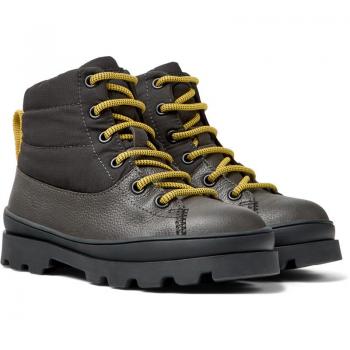 CAMPER Brutus Girls' Grey Leather and Cotton Boots, Size 36/3.5