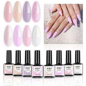 ab gel Kit de esmalte de uñas en gel con luz ultravioleta Juego de esmalte de uñas en gel de 8 colores pastel sin base y capa superior, herramientas de manicura todo en uno