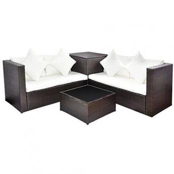4-Piece Brown Poly Rattan Garden Lounge Set with Cushions