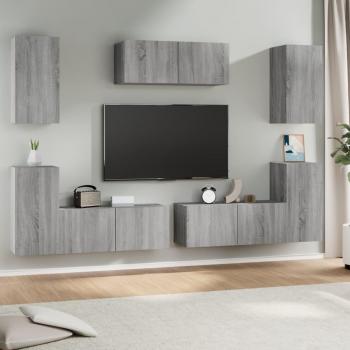 Set de muebles para TV 7 piezas gris Sonoma madera contrachapada multicapa