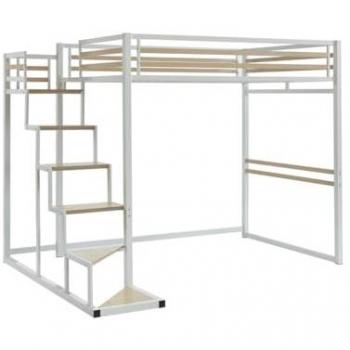 Cama Alta JOGUI 140 x 200 cm - Metal y MDF - Blanco