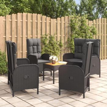 5-Piece Black Poly Rattan Garden Dining Set with Cushions
