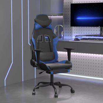 vidaXL Massage Gaming Chair with Footrest Black & Blue Faux Leather