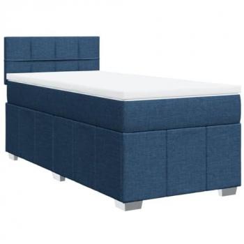Cama box spring con colchón de tela azul 90x190 cm